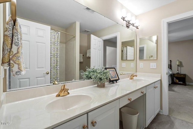 4742 Ludwell Branch Ct, Raleigh, NC 27612 - bathroom with double vanity, ensuite bath, and curtained shower