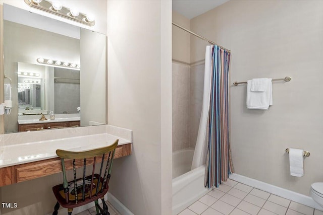 4742 Ludwell Branch Ct, Raleigh, NC 27612 - bathroom with vanity, tile patterned floors, and shower / tub combo with curtain