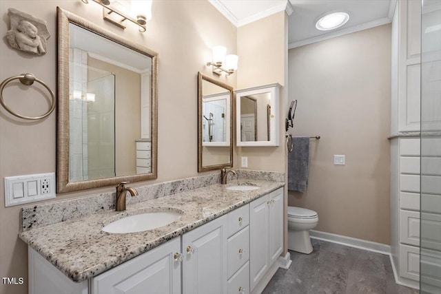 4742 Ludwell Branch Ct, Raleigh, NC 27612 - bathroom featuring crown molding and double vanity