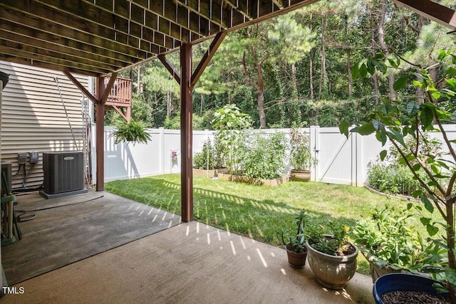 4742 Ludwell Branch Ct, Raleigh, NC 27612 - wooden deck featuring a fenced backyard, a gate, and a patio