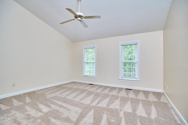 119 Heatherwood Dr, Apex, NC 27502 - carpeted empty room featuring vaulted ceiling and a ceiling fan