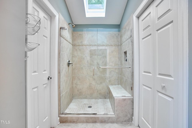 119 Heatherwood Dr, Apex, NC 27502 - full bath with a stall shower, a skylight, and a closet