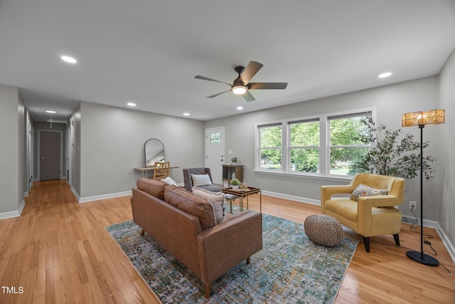 4011 Garrett Rd, Durham, NC 27707 - living area featuring a ceiling fan, attic access, light wood-style floors, and recessed lighting