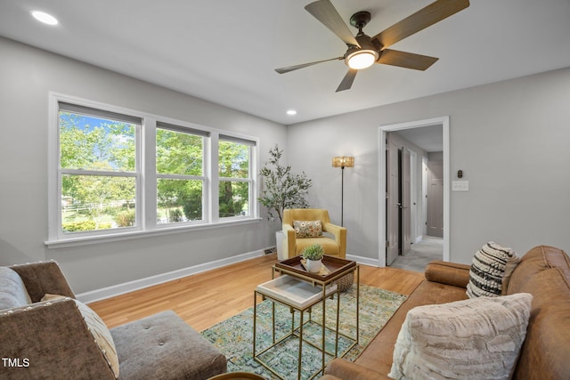 4011 Garrett Rd, Durham, NC 27707 - living area featuring plenty of natural light, light wood-style floors, a ceiling fan, and recessed lighting