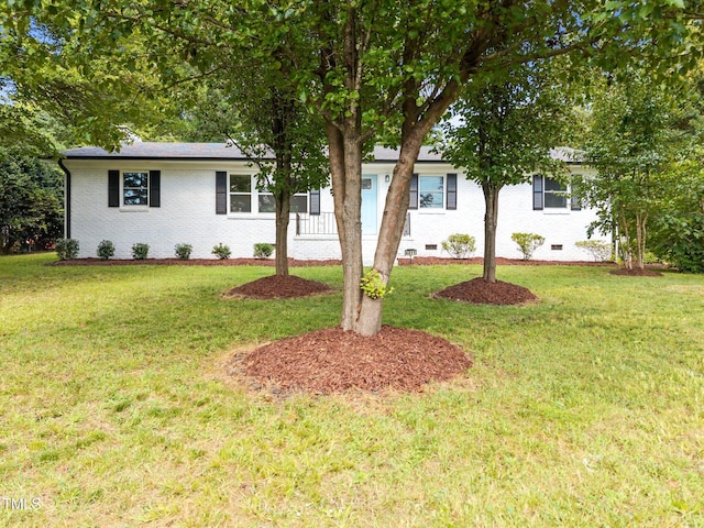 4011 Garrett Rd, Durham, NC 27707 - ranch-style house with crawl space, a front lawn, and brick siding
