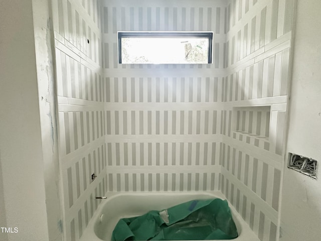 7809 Haymarket Ln, Raleigh, NC 27615 - bathroom with wallpapered walls