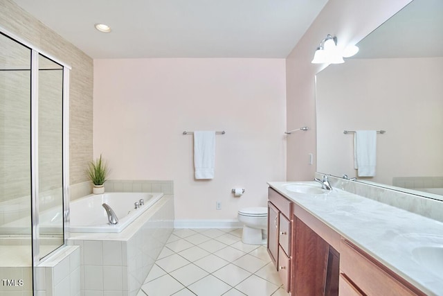 10410 Rosegate Ct Unit 105, Raleigh, NC 27617 - full bathroom with double vanity, tile patterned floors, a bath, and a shower with shower door
