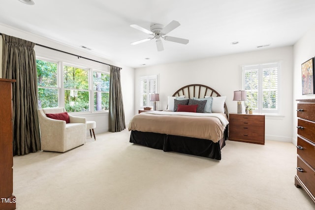 201 Weathervane Dr, Carrboro, NC 27510 - bedroom featuring carpet floors, multiple windows, a ceiling fan, and recessed lighting
