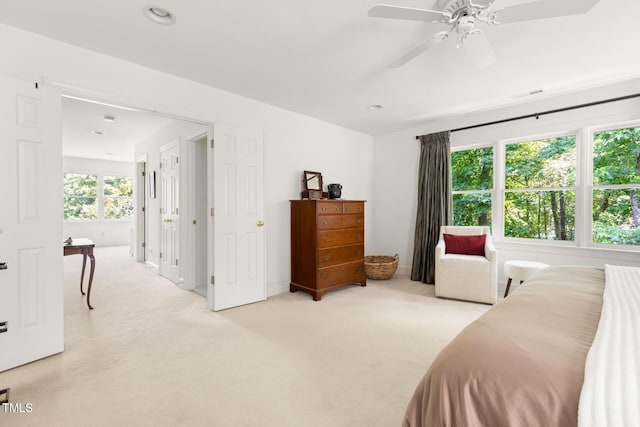 201 Weathervane Dr, Carrboro, NC 27510 - bedroom with light carpet, recessed lighting, and a ceiling fan