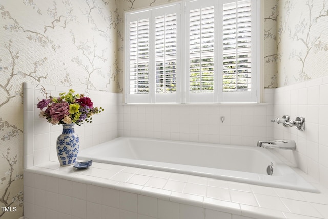 201 Weathervane Dr, Carrboro, NC 27510 - bathroom featuring wallpapered walls, plenty of natural light, and a garden tub