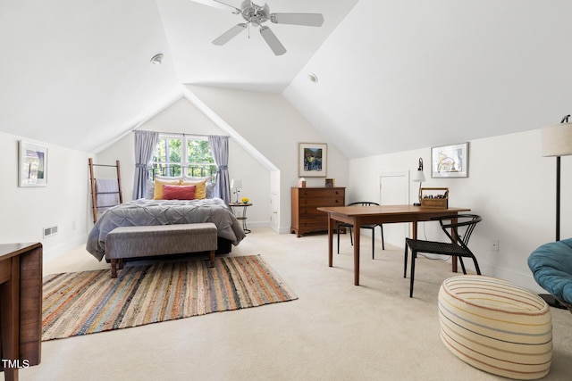 201 Weathervane Dr, Carrboro, NC 27510 - bedroom featuring carpet, lofted ceiling, and ceiling fan
