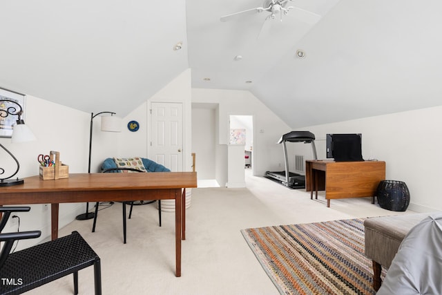 201 Weathervane Dr, Carrboro, NC 27510 - office featuring vaulted ceiling, light carpet, and ceiling fan