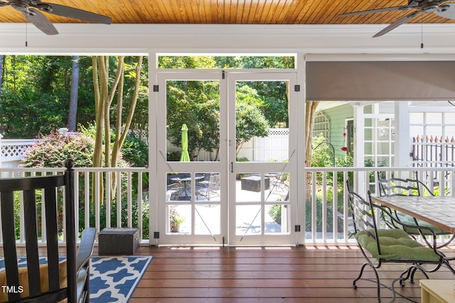 201 Weathervane Dr, Carrboro, NC 27510 - sunroom / solarium with wood ceiling, crown molding, a deck, and hardwood / wood-style flooring