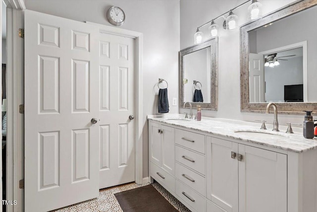109 Covenant Rock Ln, Holly Springs, NC 27540 - bathroom featuring a ceiling fan and double vanity