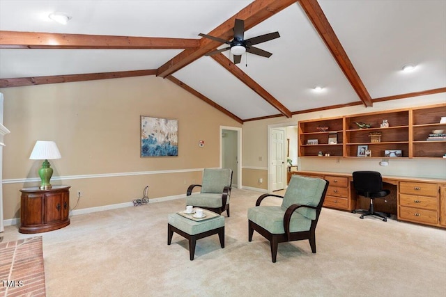 8704 Mill House Ln, Bahama, NC 27503 - home office with built in study area, a ceiling fan, and light colored carpet