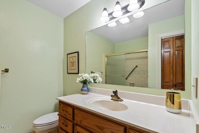 8704 Mill House Ln, Bahama, NC 27503 - bathroom featuring vanity, a shower with door, and a chandelier
