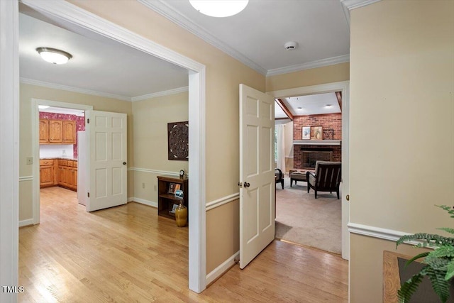 8704 Mill House Ln, Bahama, NC 27503 - hall featuring light wood-style flooring and ornamental molding