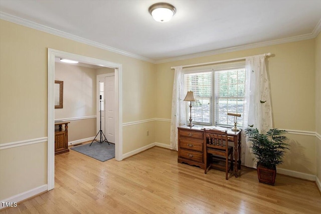8704 Mill House Ln, Bahama, NC 27503 - home office with light wood finished floors and ornamental molding