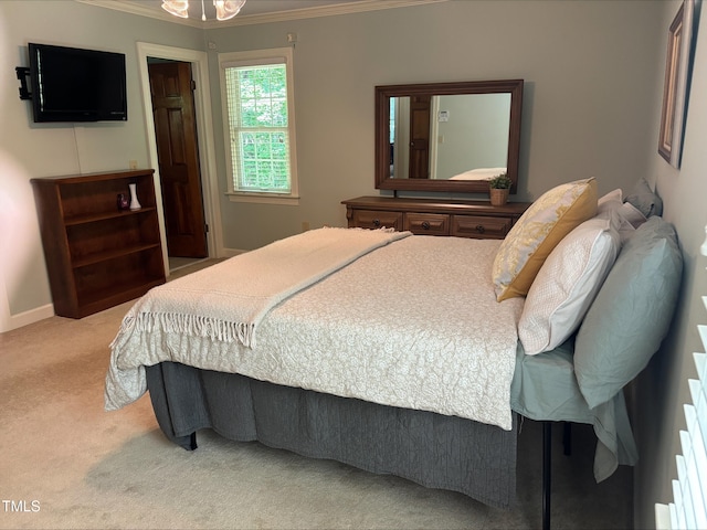 8704 Mill House Ln, Bahama, NC 27503 - bedroom featuring ornamental molding and light carpet