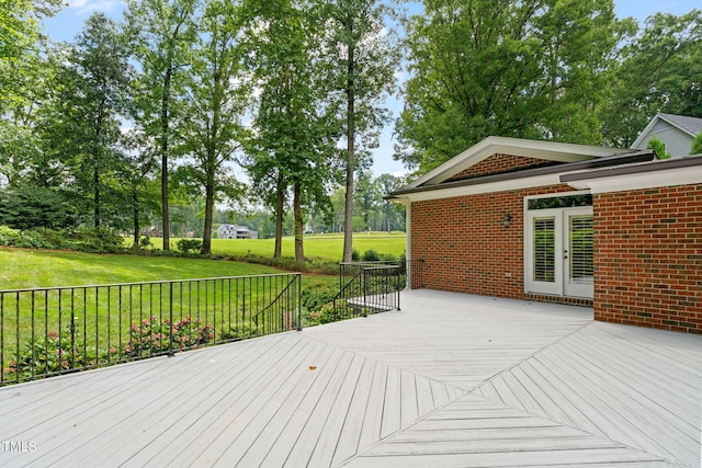 1820 Hunting Ridge Rd, Raleigh, NC 27615 - wooden terrace featuring a lawn and french doors