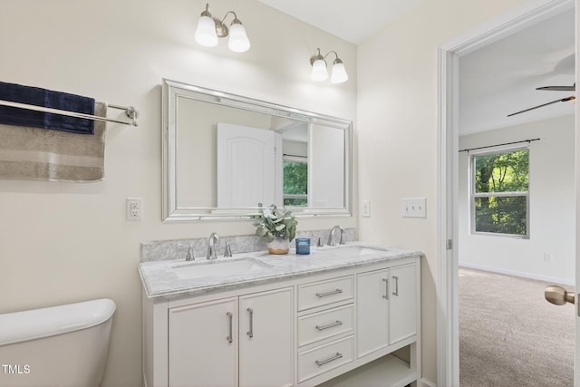 4520 Middletown Dr, Wake Forest, NC 27587 - bathroom featuring double vanity and ceiling fan