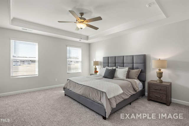 399 Old Fashioned Way, Lillington, NC 27546 - bedroom featuring a raised ceiling, ornamental molding, carpet flooring, and a ceiling fan