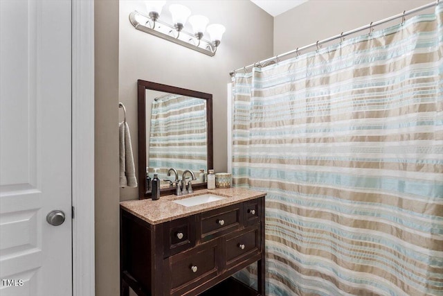 7804 Percussion Dr, Apex, NC 27539 - full bathroom with vanity and a shower with shower curtain