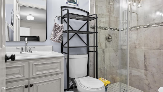 304 Spring St, Durham, NC 27703 - bathroom featuring a shower stall, vanity, and crown molding
