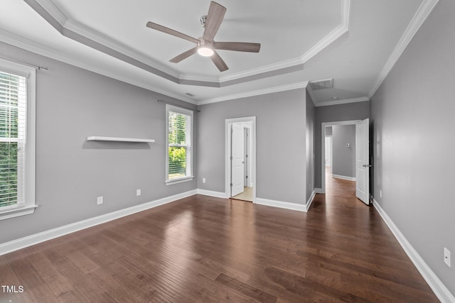 4125 Olde Judd Dr, Willow Springs, NC 27592 - empty room with a tray ceiling, wood finished floors, crown molding, and ceiling fan