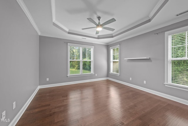 4125 Olde Judd Dr, Willow Springs, NC 27592 - empty room featuring a raised ceiling, plenty of natural light, a ceiling fan, and ornamental molding