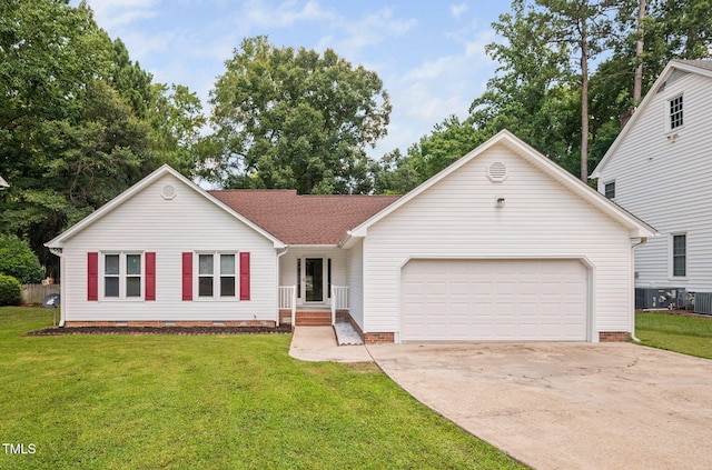 1010 Oakgrove Dr, Knightdale, NC 27545 - ranch-style house featuring concrete driveway, a front lawn, crawl space, a garage, and a porch