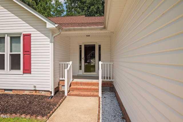 1010 Oakgrove Dr, Knightdale, NC 27545 - entrance to property featuring crawl space and roof with shingles