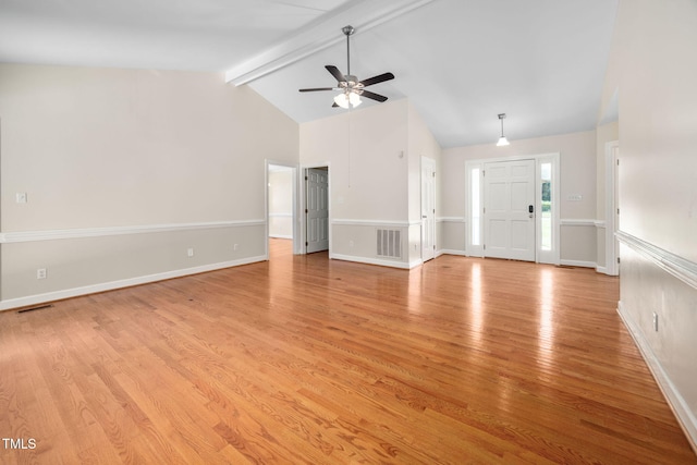1010 Oakgrove Dr, Knightdale, NC 27545 - unfurnished living room with a ceiling fan and light wood-style flooring