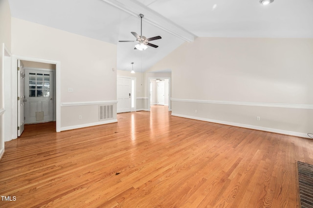 1010 Oakgrove Dr, Knightdale, NC 27545 - unfurnished living room with ceiling fan and light wood-style flooring
