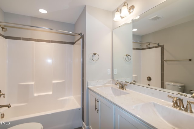 3206 Dandelion Dr, Grimesland, NC 27837 - bathroom with shower / bathtub combination, double vanity, and recessed lighting