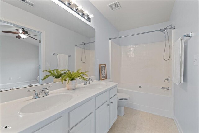 309 Ruby Walk Dr, Morrisville, NC 27560 - full bathroom featuring shower / bath combination, double vanity, and a ceiling fan