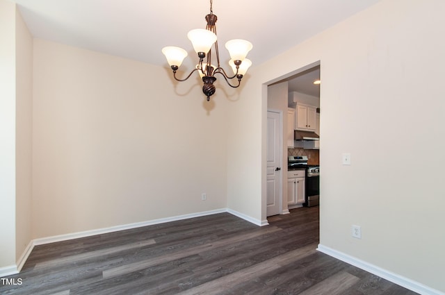 10119 Glen Autumn Rd, Raleigh, NC 27617 - unfurnished room featuring dark wood-style flooring and a chandelier