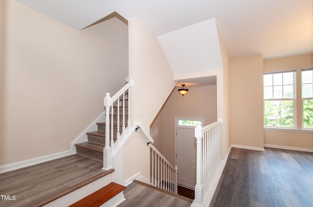10119 Glen Autumn Rd, Raleigh, NC 27617 - stairway featuring wood finished floors and baseboards