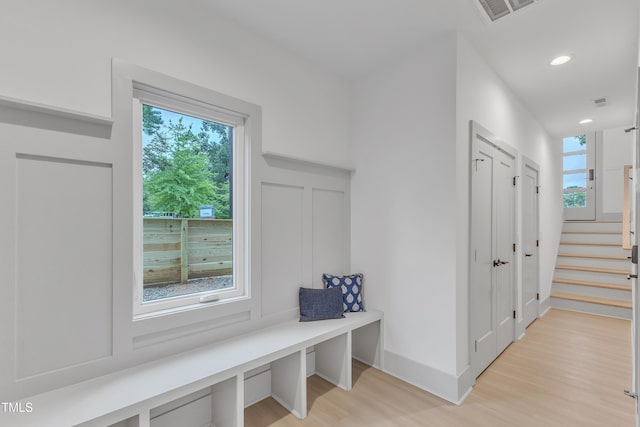 1000 Addison Pl Unit 101, Raleigh, NC 27610 - mudroom featuring light wood finished floors and recessed lighting