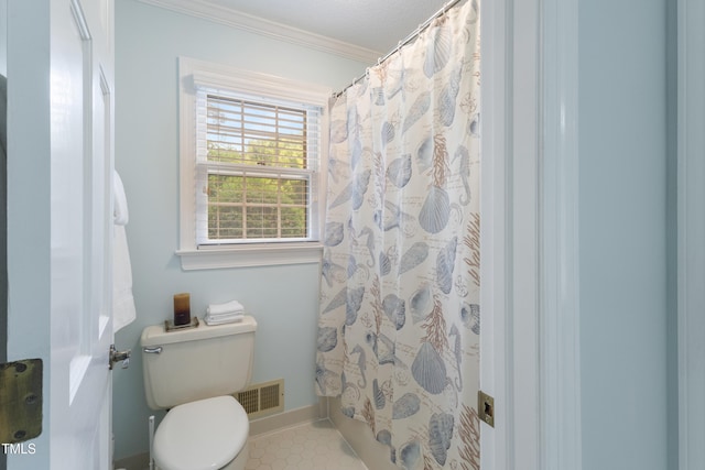 4009 Pepperton Dr, Raleigh, NC 27606 - bathroom featuring crown molding and a shower with curtain