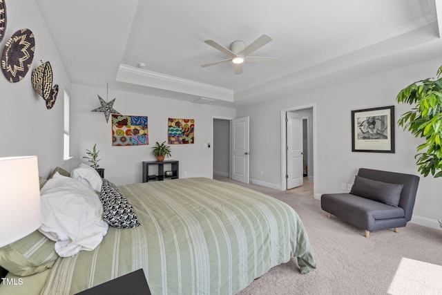 1315 Canary Pepper Dr Unit 28, Durham, NC 27713 - bedroom with a tray ceiling, ornamental molding, carpet flooring, and ceiling fan