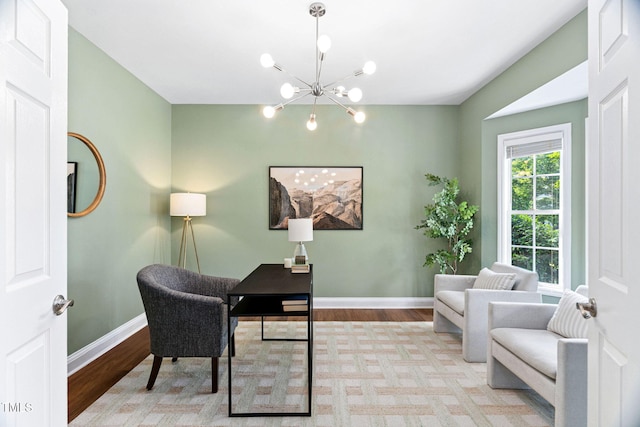 2800 Becketts Ridge Dr, Hillsborough, NC 27278 - office space featuring a chandelier and wood finished floors