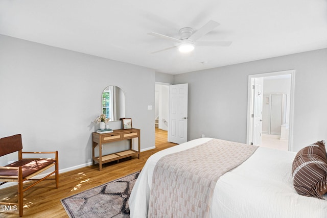 2800 Becketts Ridge Dr, Hillsborough, NC 27278 - bedroom with light wood finished floors, ceiling fan, and ensuite bathroom
