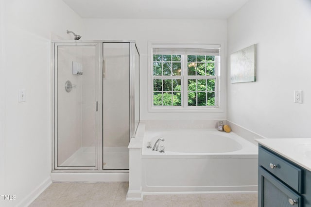 2800 Becketts Ridge Dr, Hillsborough, NC 27278 - full bath featuring vanity, a garden tub, a stall shower, and tile patterned floors