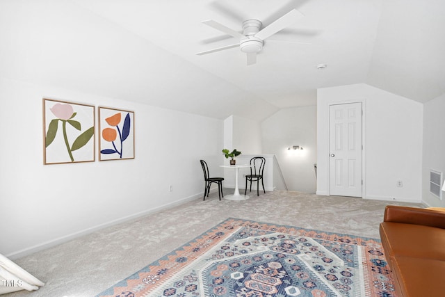 2800 Becketts Ridge Dr, Hillsborough, NC 27278 - sitting room featuring carpet, vaulted ceiling, and ceiling fan