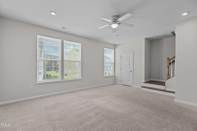 1119 Platform Dr, Apex, NC 27502 - carpeted spare room with ceiling fan, stairway, and recessed lighting