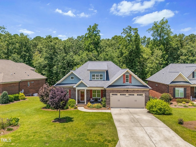 3313 Bentwinds Bluffs Ln, Fuquay Varina, NC 27526 - craftsman-style home featuring driveway, a front lawn, covered porch, and brick siding