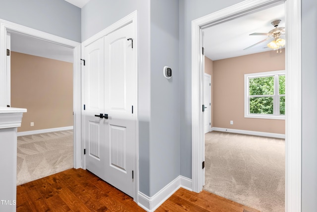 3313 Bentwinds Bluffs Ln, Fuquay Varina, NC 27526 - hallway featuring dark colored carpet and dark wood finished floors