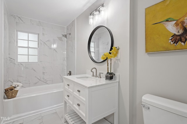 946 Jacksontown Rd, Henderson, NC 27537 - bathroom featuring vanity, shower / washtub combination, and marble look tile flooring