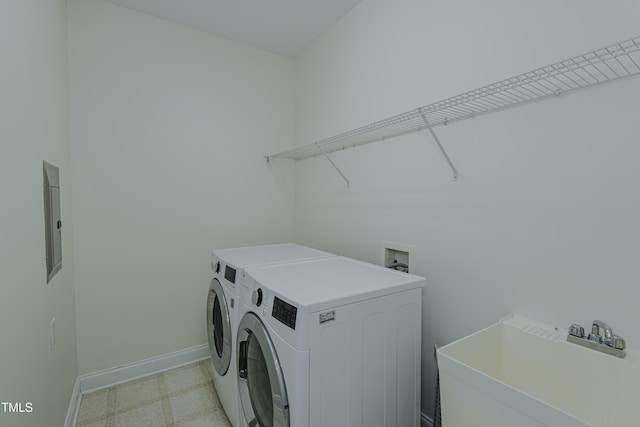 301 Grove Hall Ln, Mebane, NC 27302 - washroom featuring washer and clothes dryer, electric panel, and light flooring